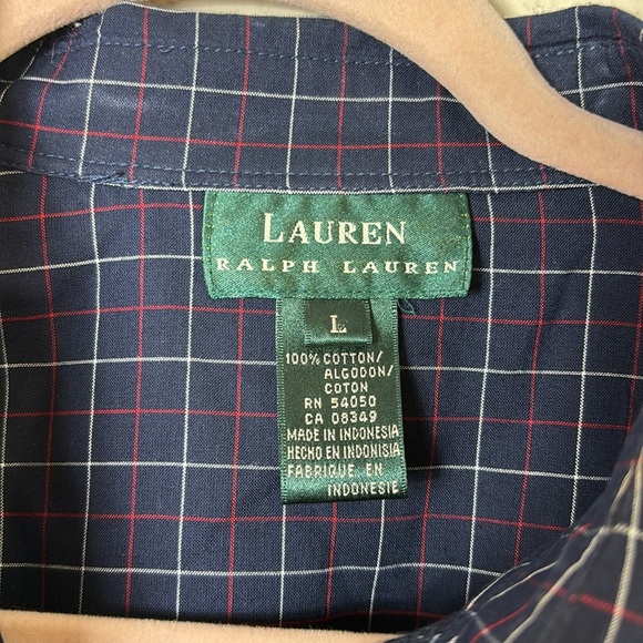 Lauren Ralph Lauren Button Down Shirt Ruffle Front iDark Navy Blue Purplish sz L - Picture 3 of 9